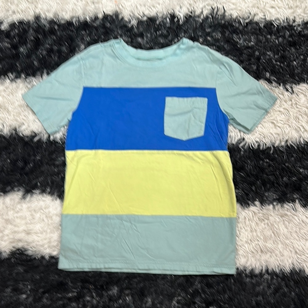 Tea Collection Color Block T-Shirt - Mint, Blue and Yellow Stripes, Sz 12